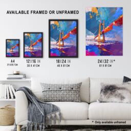 "Artery8 Abstract Bridge Colourful Palette Knife Painting Wall Art Print in Blue - Size: W18"" x H24""" - thumbnail 3