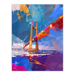 "Artery8 Abstract Bridge Colourful Palette Knife Painting Wall Art Print in Blue - Size: W18"" x H24""" - thumbnail 1