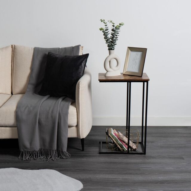 OHS Wood Effect C-Shaped Coffee Table Sofa Desk in Dark Brown - image 1