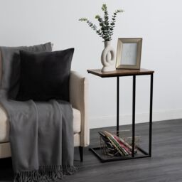 OHS Wood Effect C-Shaped Coffee Table Sofa Desk in Dark Brown - thumbnail 3