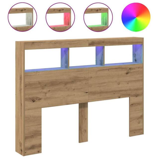 Berkfield Home Headboard Cabinet with LED Artisan Oak 140x17x102 cm in Brown - Size: 140 x 17 x 102 cm - image 1