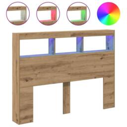 Berkfield Home Headboard Cabinet with LED Artisan Oak 140x17x102 cm in Brown - Size: 140 x 17 x 102 cm - thumbnail 1