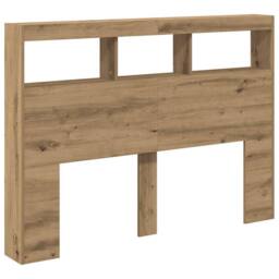 Berkfield Home Headboard Cabinet with LED Artisan Oak 140x17x102 cm in Brown - Size: 140 x 17 x 102 cm - thumbnail 6