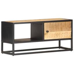 Berkfield Home TV Cabinet with Carved Door 90x30x40 cm Rough Mango Wood in Brown - Size: 90 x 30 x 40 cm - thumbnail 8