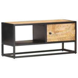 Berkfield Home TV Cabinet with Carved Door 90x30x40 cm Rough Mango Wood in Brown - Size: 90 x 30 x 40 cm - thumbnail 2