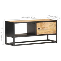 Berkfield Home TV Cabinet with Carved Door 90x30x40 cm Rough Mango Wood in Brown - Size: 90 x 30 x 40 cm - thumbnail 7