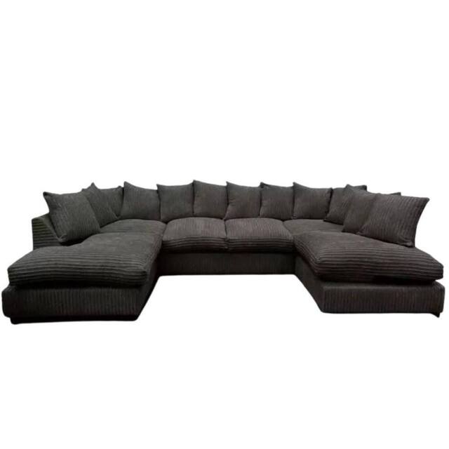 Bliss Furniture Jumbo Cord U-Shaped Scatter Back Sofa Black Modern Design, Super Comfy - Size: 6 Person - image 1
