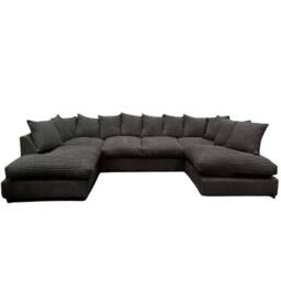 Bliss Furniture Jumbo Cord U-Shaped Scatter Back Sofa Black Modern Design, Super Comfy - Size: 6 Person - thumbnail 1