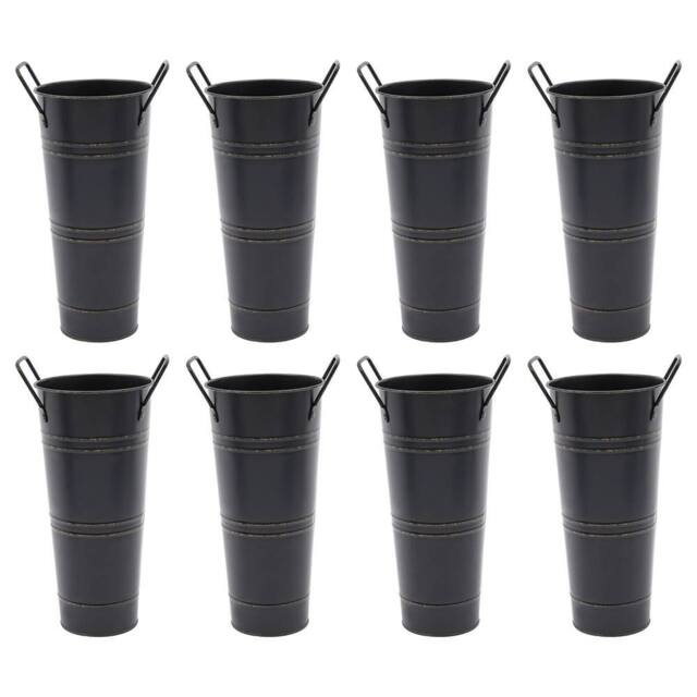 Ventryn 8PCS Galvanized Metal Vases Flower Bucket Vases, Black Flower - image 1