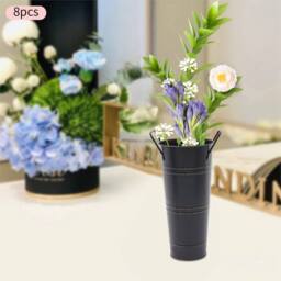 Ventryn 8PCS Galvanized Metal Vases Flower Bucket Vases, Black Flower - thumbnail 4