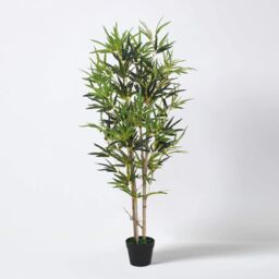 Tradala Trees Artificial Bamboo Tree Plant in Pot with Real Wood Trunk in Dark Green - Size: 4ft - thumbnail 3