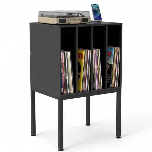Costway Record Player Stand Side Table Turntable Stand w/Vinyl Storage Shelves in Black - image 1