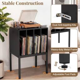 Costway Record Player Stand Side Table Turntable Stand w/Vinyl Storage Shelves in Black - thumbnail 7