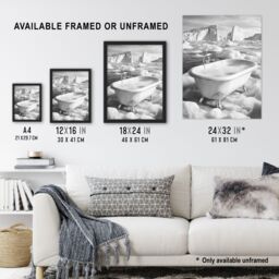 "Artery8 Elegant Bathtub Polar Ice Cap Black White Surreal Wall Art Print - Size: W24"" x H32""" - thumbnail 3