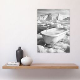 "Artery8 Elegant Bathtub Polar Ice Cap Black White Surreal Wall Art Print - Size: W24"" x H32""" - thumbnail 4