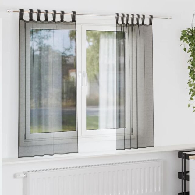 Berkfield Home Voile Curtains with Tab Top 2 pcs Black - image 1
