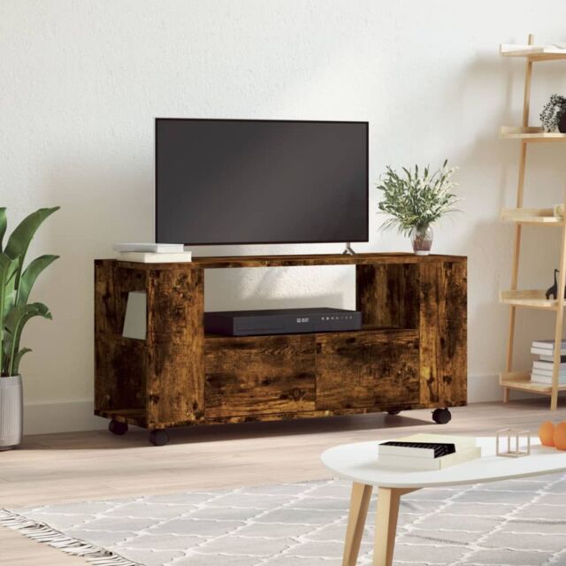 Berkfield Home TV Cabinet Smoked Oak 102x34.5x43 cm Engineered Wood in Brown - image 1