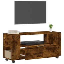 Berkfield Home TV Cabinet Smoked Oak 102x34.5x43 cm Engineered Wood in Brown - thumbnail 4