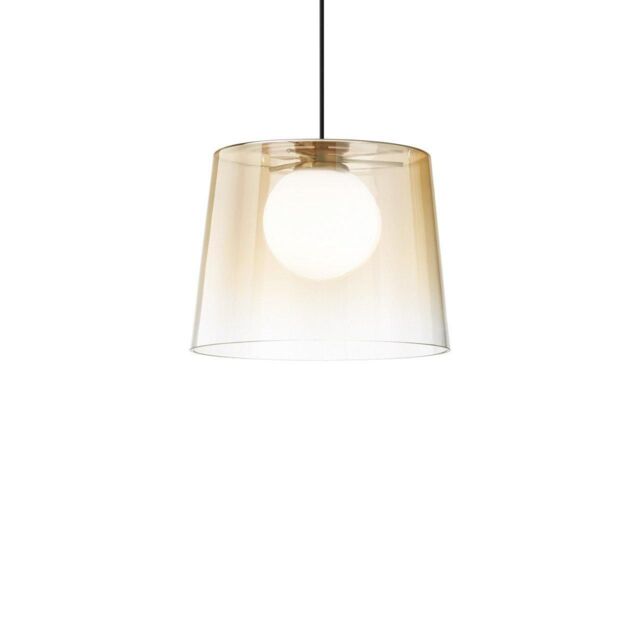 Netlighting Fade Dome Pendant Ceiling Light Glass Amber Shade in Yellow