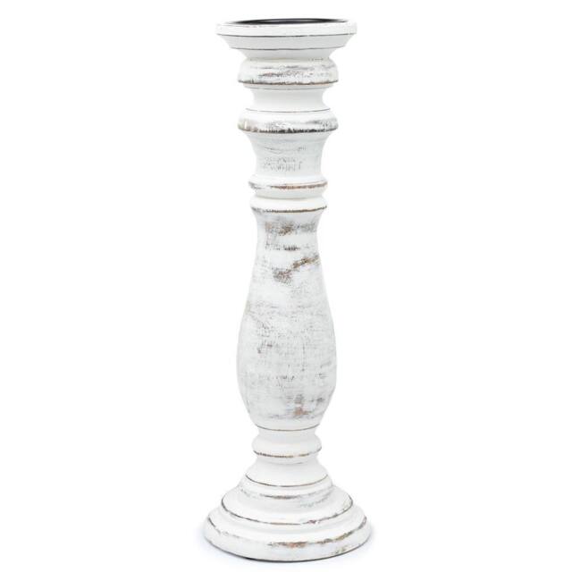 Serenityy Classic Mango Wood Candle Stand - Whitewash - Large in White - image 1