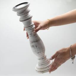 Serenityy Classic Mango Wood Candle Stand - Whitewash - Large in White - thumbnail 2