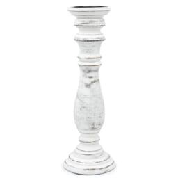Serenityy Classic Mango Wood Candle Stand - Whitewash - Large in White