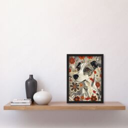 Artery8 Jack Russell Terrier Floral Dog Lover Pet Portrait Framed Art Print in Grey - Size: A4 - thumbnail 4