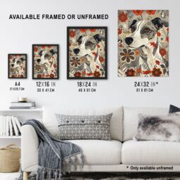 Artery8 Jack Russell Terrier Floral Dog Lover Pet Portrait Framed Art Print in Grey - Size: A4 - thumbnail 3