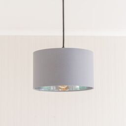 ValueLights Reni Grey Fabric with Metallic Chrome Inner Pendant Ceiling Lamp Shade & Bulb - Size: 6 inches - thumbnail 3