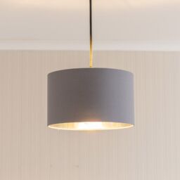 ValueLights Reni Grey Fabric with Metallic Chrome Inner Pendant Ceiling Lamp Shade & Bulb - Size: 6 inches