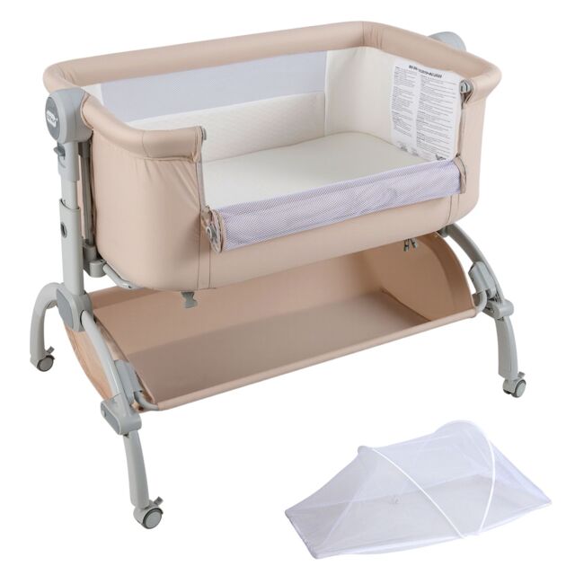 Costway Baby Bassinet Bedside Sleeper Bedside Crib w/ 7-Height Adjustment in Beige - image 1