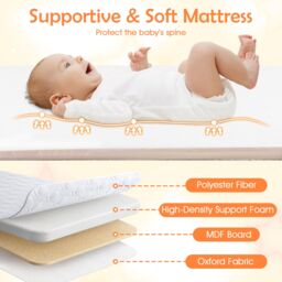 Costway Baby Bassinet Bedside Sleeper Bedside Crib w/ 7-Height Adjustment in Beige - thumbnail 9