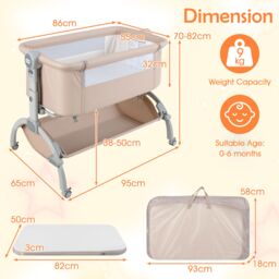 Costway Baby Bassinet Bedside Sleeper Bedside Crib w/ 7-Height Adjustment in Beige - thumbnail 2