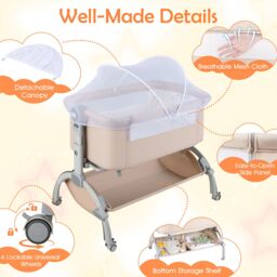 Costway Baby Bassinet Bedside Sleeper Bedside Crib w/ 7-Height Adjustment in Beige - thumbnail 5