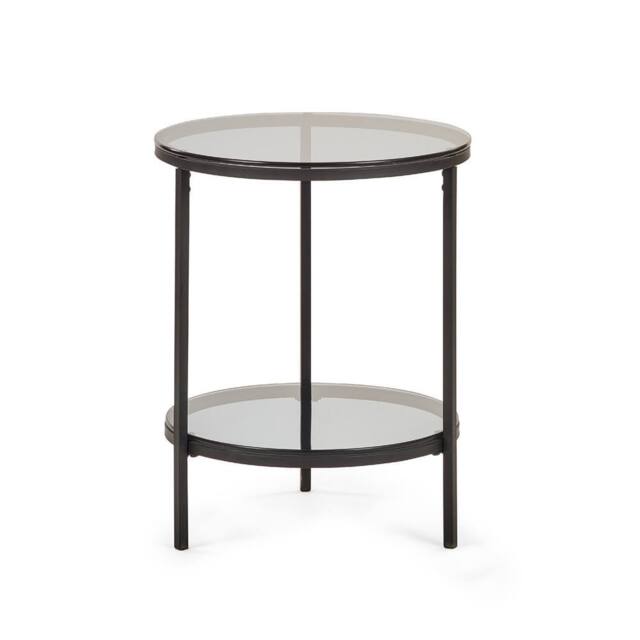 Cheshire Stirling Circular Lamp Table With Shelf in Smoked Glass & Black - image 1