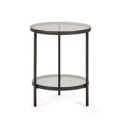 Cheshire Stirling Circular Lamp Table With Shelf in Smoked Glass & Black - thumbnail 1