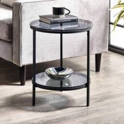 Cheshire Stirling Circular Lamp Table With Shelf in Smoked Glass & Black - thumbnail 2
