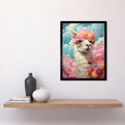 Artery8 Wall Art Print Head in the Clouds Conceptual Artwork Fabulous Carefree Llama with Rose Flower Headband Kids Room Art Framed - thumbnail 2