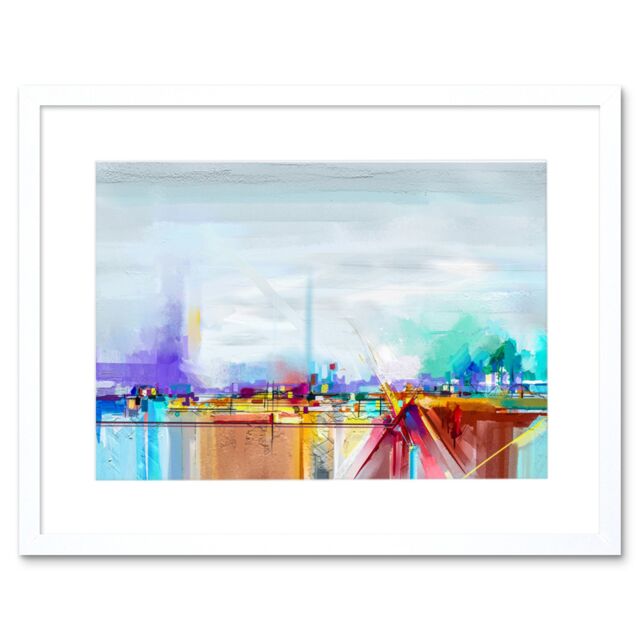 "Artery8 Wall Art Print Abstract Contemporary Landscape Art Framed 9x7 inch in White - Size: W7"" x H9""" - image 1