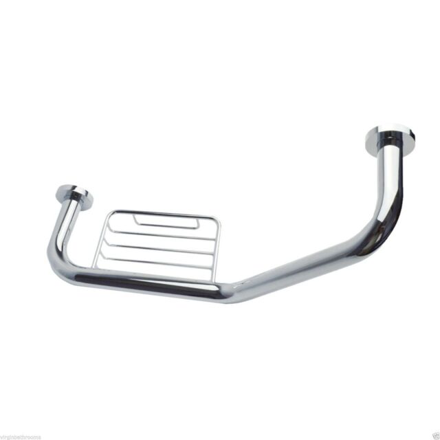 Nes Home Chrome 440mm Wall Mounted Bathroom Angled Grab Bar With Soap Dish in Silver - image 1