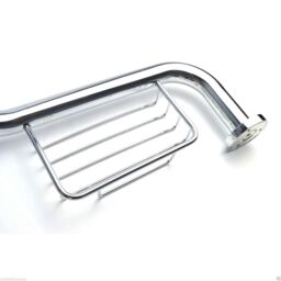 Nes Home Chrome 440mm Wall Mounted Bathroom Angled Grab Bar With Soap Dish in Silver - thumbnail 2