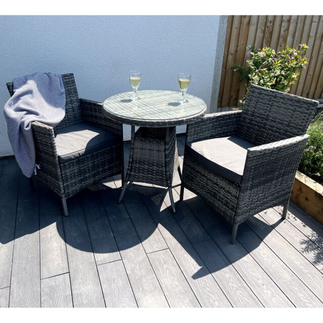 Outdoor Living Amazon Wicker Rattan Natural Bistro Set with outdoor cushion in Grey - image 1