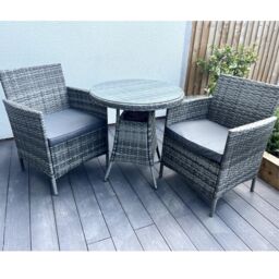 Outdoor Living Amazon Wicker Rattan Natural Bistro Set with outdoor cushion in Grey - thumbnail 3