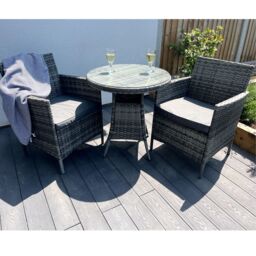 Outdoor Living Amazon Wicker Rattan Natural Bistro Set with outdoor cushion in Grey - thumbnail 2