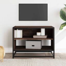 Berkfield Home TV Cabinet Brown Oak 61x40x46 cm Engineered Wood & Metal - Size: 61 x 40 x 46 cm - thumbnail 3