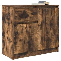 Berkfield Home Sideboard with Drawer Smoked Oak 71x35x65 cm Engineered Wood in Brown - Size: 71 x 35 x 65 cm - thumbnail 4