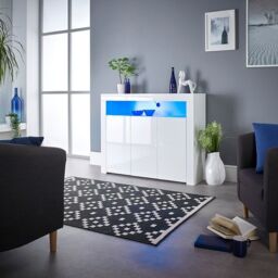 Moderna Modern White Sideboard Cabinet with LED, 116x35x93cm - Size: 116 x 35 x 93 cm - thumbnail 1