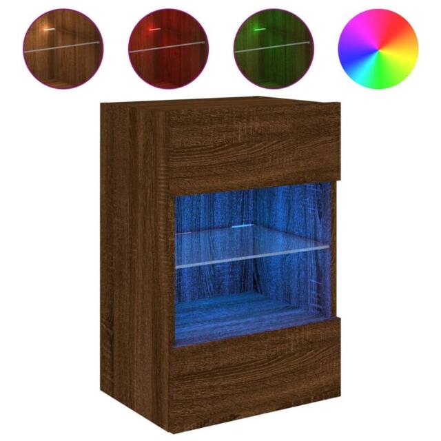 Berkfield Home TV Wall Cabinet with LED Lights Brown Oak 40x30x60.5 cm - image 1