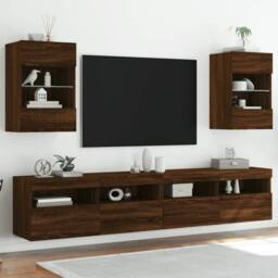 Berkfield Home TV Wall Cabinet with LED Lights Brown Oak 40x30x60.5 cm - thumbnail 6