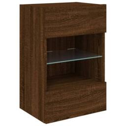 Berkfield Home TV Wall Cabinet with LED Lights Brown Oak 40x30x60.5 cm - thumbnail 3